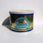 Can of Macedonian halva with almonds by Haitoglou Bros