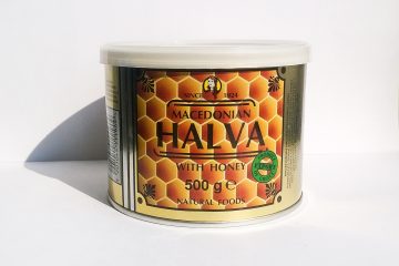 Can of Macedonian halva with honey by Haitoglou Bros